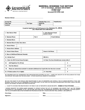 Savannah Business Tax Return