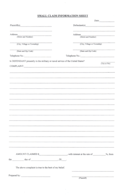 Small Claim Information Sheet