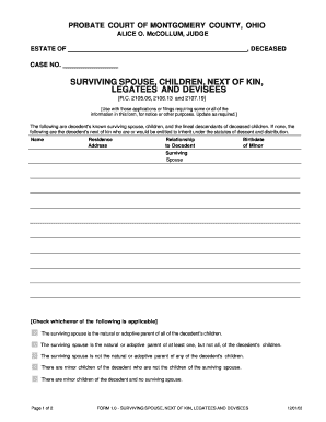 Ohio Surviving Spouse and Next of Kin Form