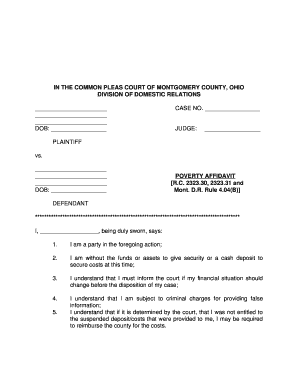 Ohio Poverty Affidavit Form