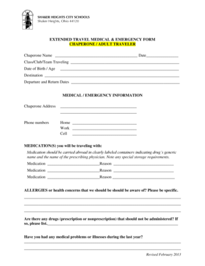 fillable online extended travel medical emergency form chaperone medical emergency form