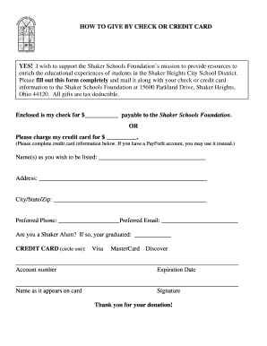 Shaker Schools Foundation Donation Form