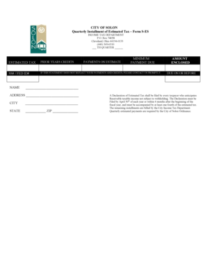 City of Solon Quarterly Estimated Tax Form