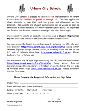 Urbana City Schools Student Access Request Form