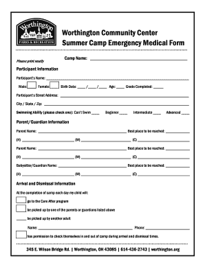 Summer Camp Emergency Medical Form