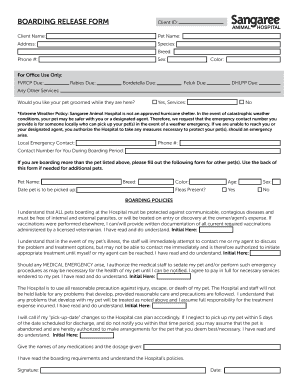 Pet Boarding Release Form