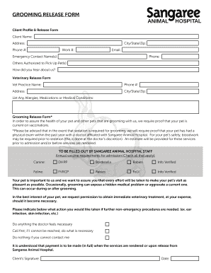 Pet Grooming Release Form