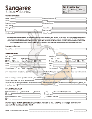 Sangaree Animal Hospital Pet Information Form