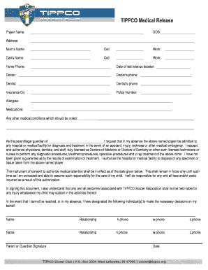 TIPPCO Medical Release Form