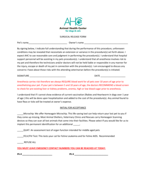 Surgical Release Form for Pets