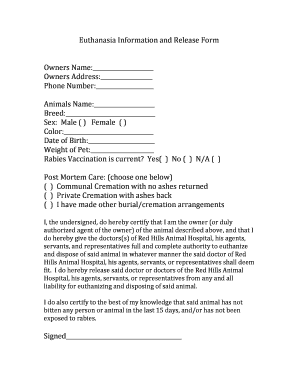 Euthanasia Information and Release Form
