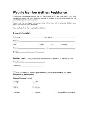 Website Member Wellness Registration Form