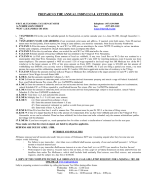 West Alexandria Annual Individual Return Form IR