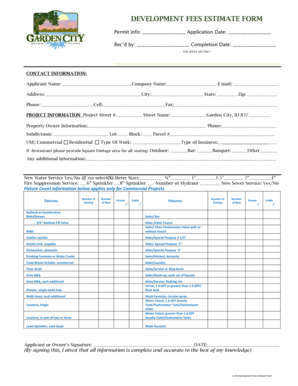 Development Fees Estimate Form