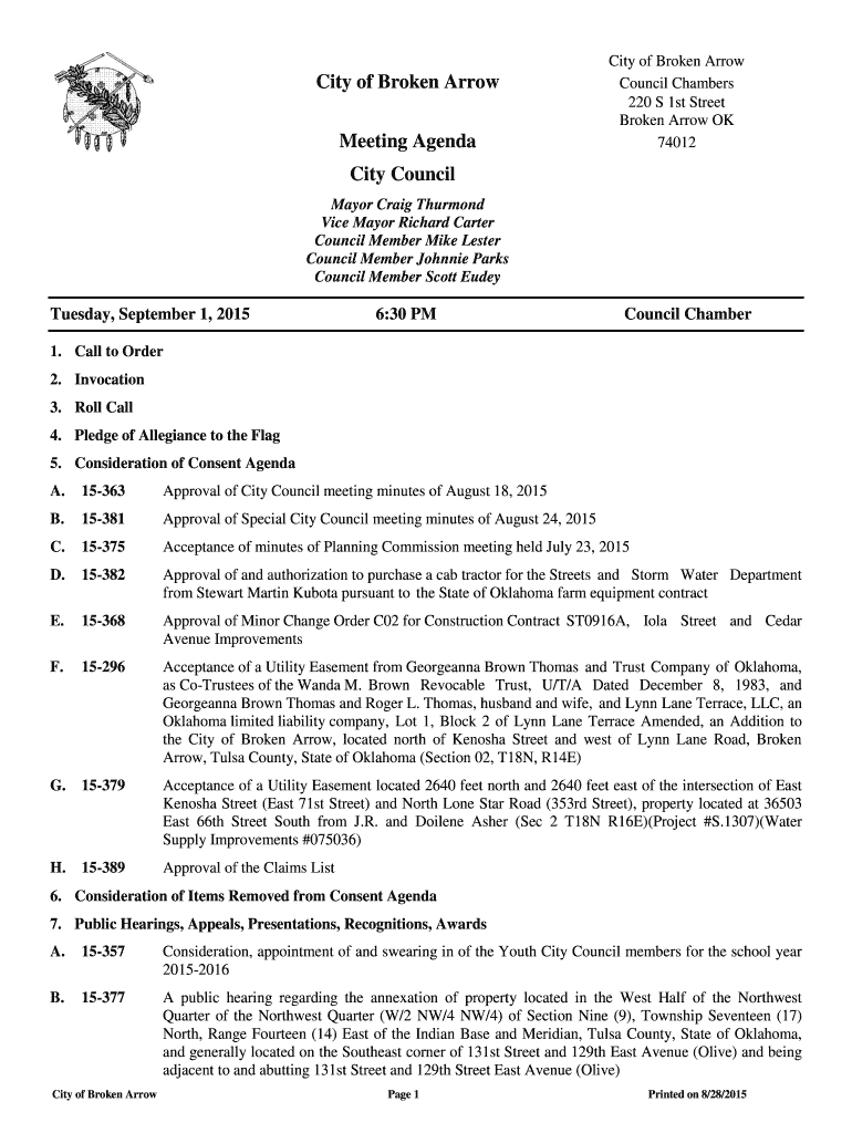 Fillable Online City of Broken Arrow Council Chambers Fax Email Print