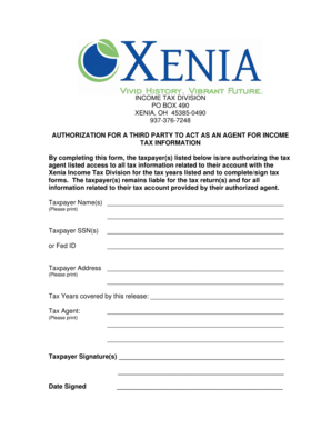Xenia Income Tax Third Party Authorization Form