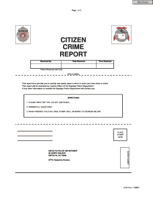 Sapulpa Police Department Crime Report Form
