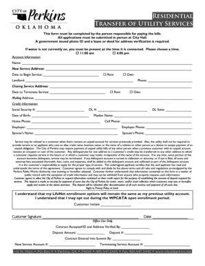 City of Perkins Utility Service Application