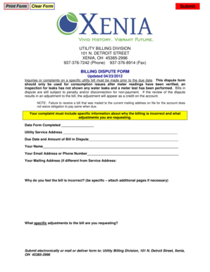 Utility Billing Dispute Form