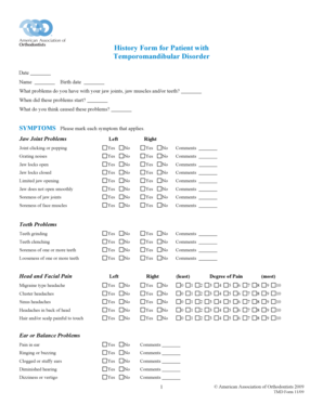 Temporomandibular Disorder Patient History Form