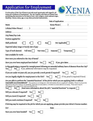 City of Xenia Employment Application Form