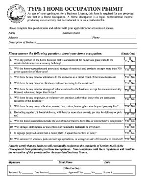 Home Occupation Permit Application