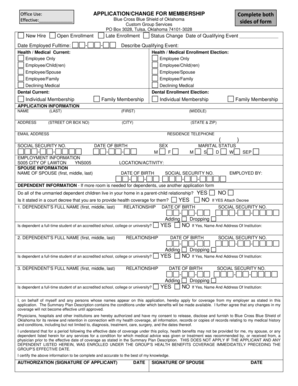 Blue Cross Blue Shield of Oklahoma Membership Application