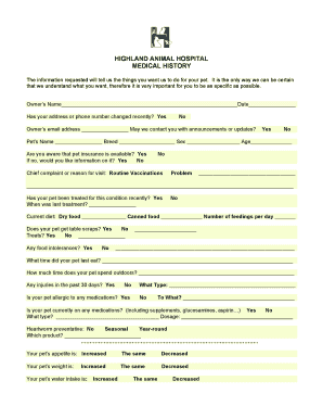 Pet Medical History Form