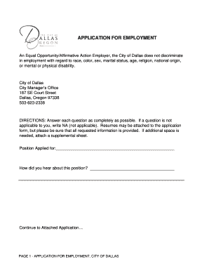 City of Dallas Employment Application