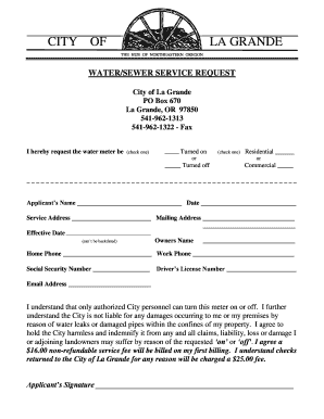 City of La Grande Water/Sewer Service Request