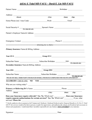 Patient Information and Insurance Form