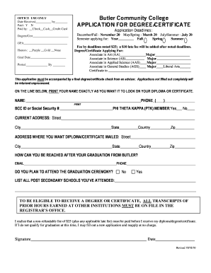Butler Community College Degree/Certificate Application