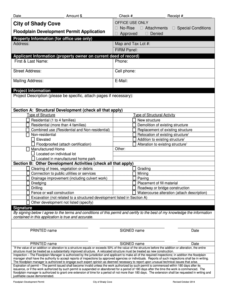 Fillable Online shadycove Date Amount Check Receipt City of Shady Cove