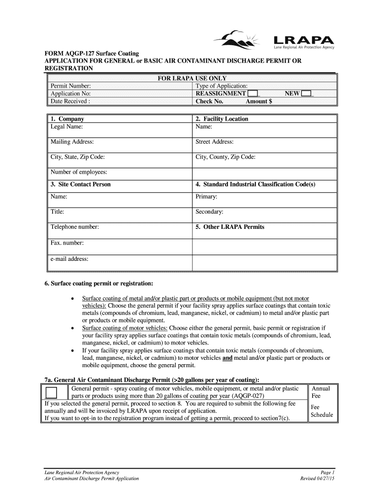 Fillable Online lrapa FORM AQGP127 Surface Coating Fax Email Print