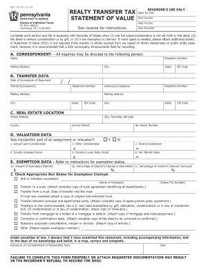 Pennsylvania Realty Transfer Tax Statement of Value