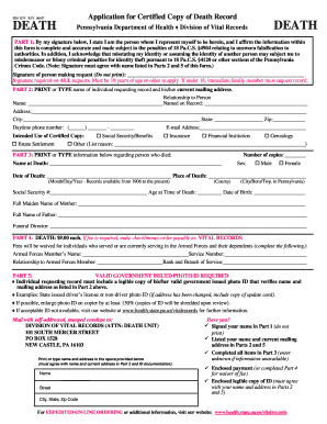 Application for Certified Copy of Death Record