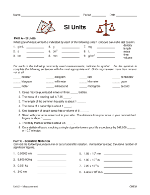 Chemistry Measurement Worksheet