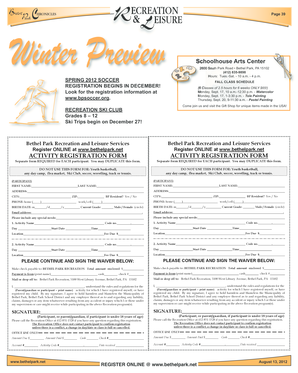 Bethel Park Activity Registration Form