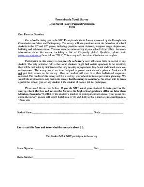 Pennsylvania Youth Survey Parental Permission Form