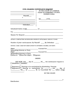 Civil Hearing Continuance Request