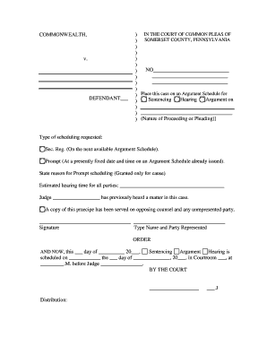Court of Common Pleas Sentencing Hearing Request