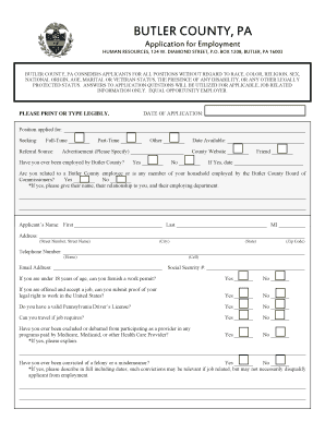 Butler County PA Application for Employment