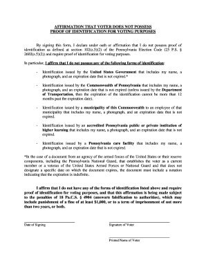 Pennsylvania Voter Identification Affirmation