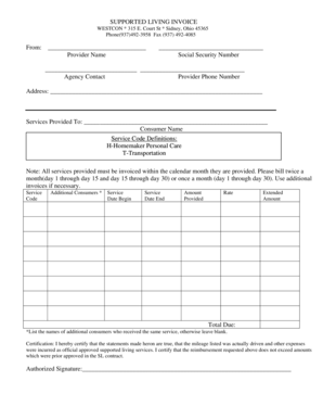 Supported Living Invoice