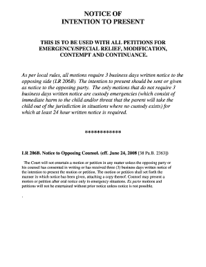 Notice of Intention to Present