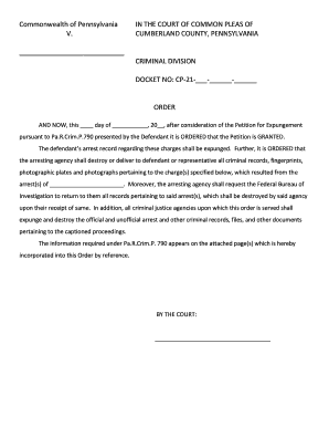Pennsylvania Expungement Order