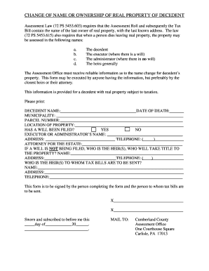 Change of Name or Ownership of Decedent's Real Property