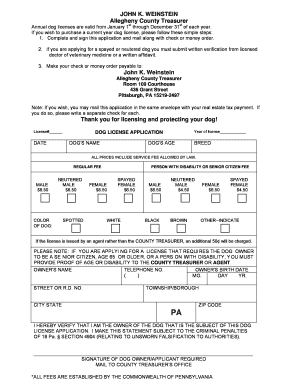 Allegheny County Dog License Application