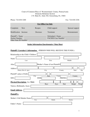Pennsylvania Child Support Complaint Form