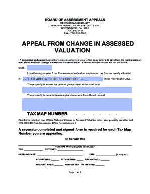 Westmoreland County Property Tax Assessment Appeal Form